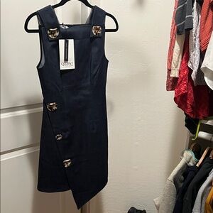 Elegant Denim Dress with Unique Button Accents